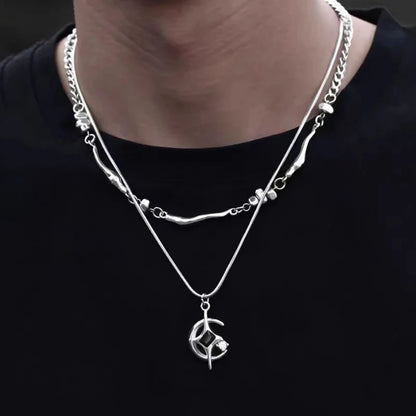 Y2K Double Layer Moon And Star Black Pearl Necklace