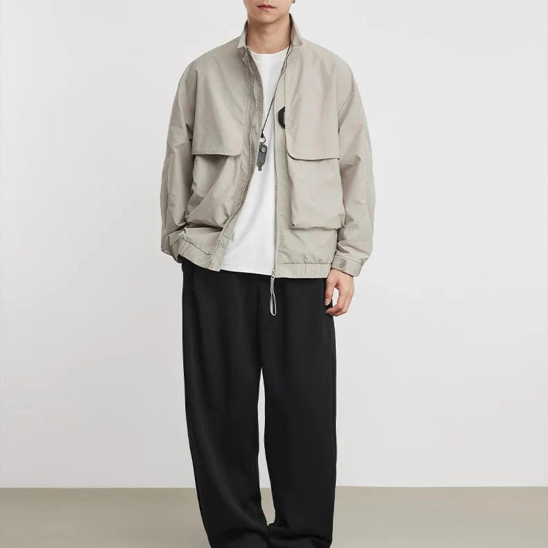 Y2K Double Pocket Stand Collar Cargo Windbreaker Jacket