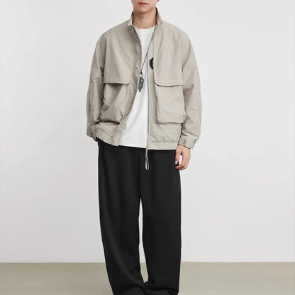 Y2K Double Pocket Stand Collar Cargo Windbreaker Jacket