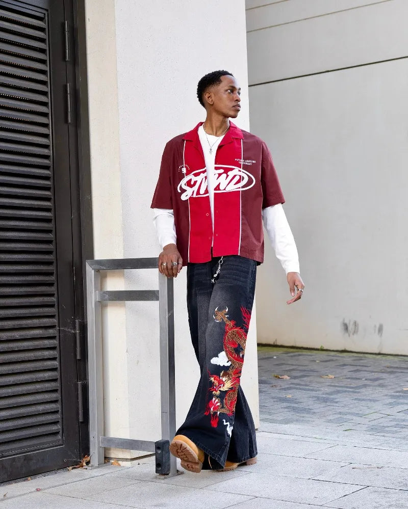 Y2K Dragon Graphic Baggy Embroidered Jeans