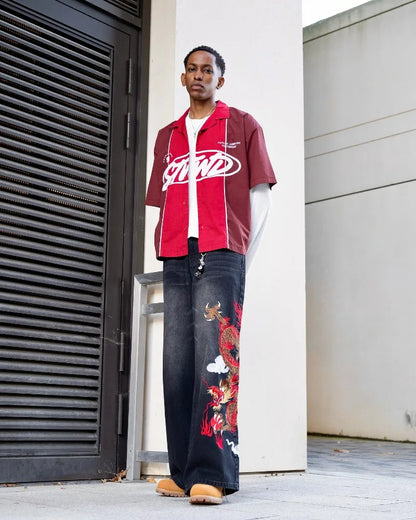 Y2K Dragon Graphic Baggy Embroidered Jeans