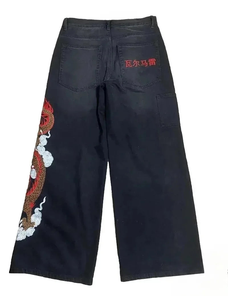 Y2K Dragon Graphic Baggy Embroidered Jeans