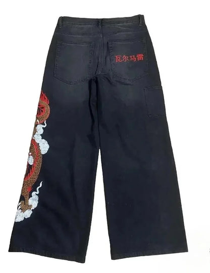 Y2K Dragon Graphic Baggy Embroidered Jeans