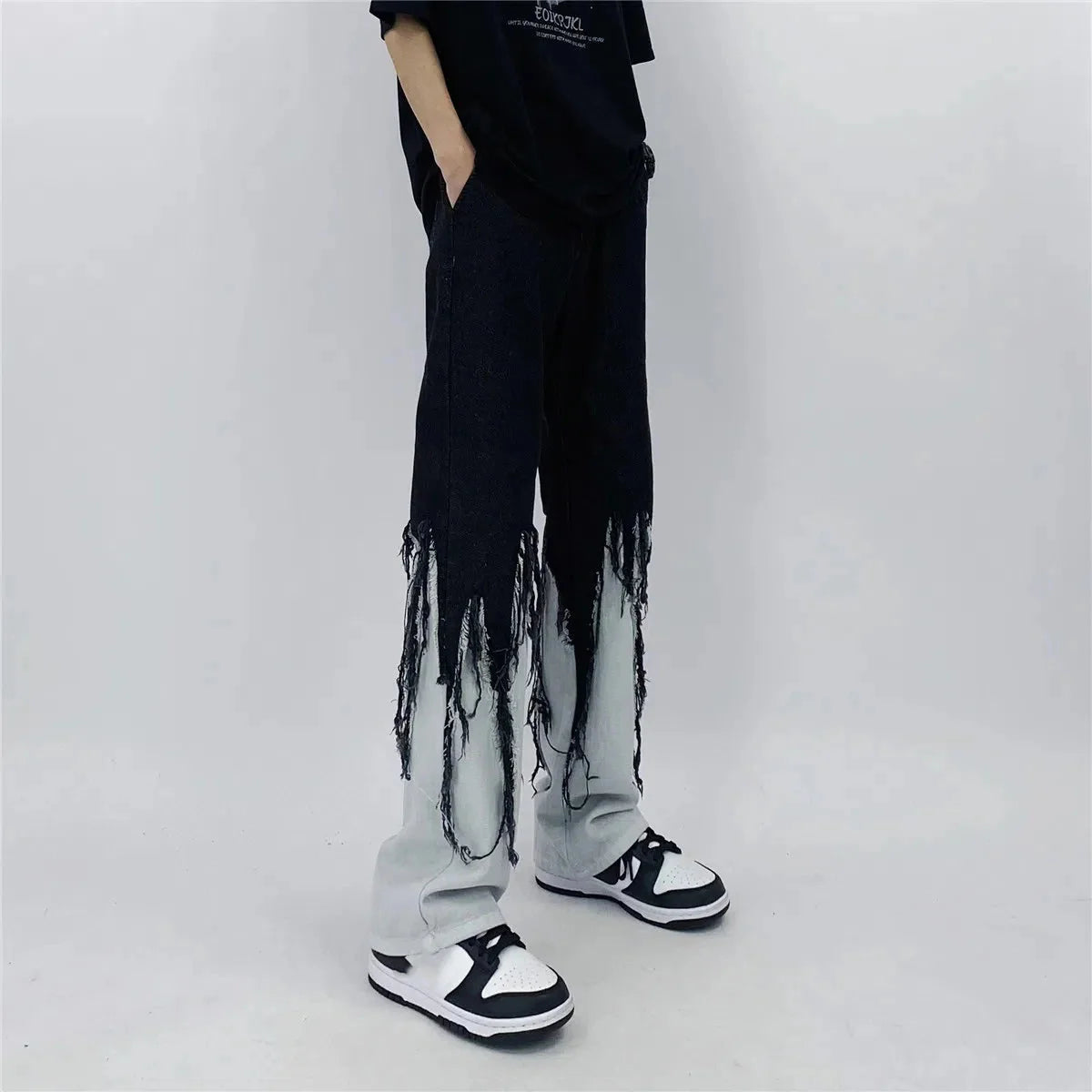 Y2K Dripped Tassel Patchwork Jeans