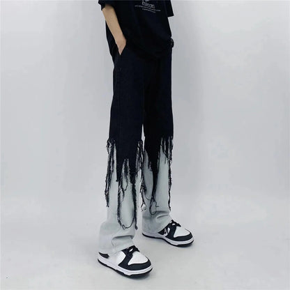Y2K Dripped Tassel Patchwork Jeans