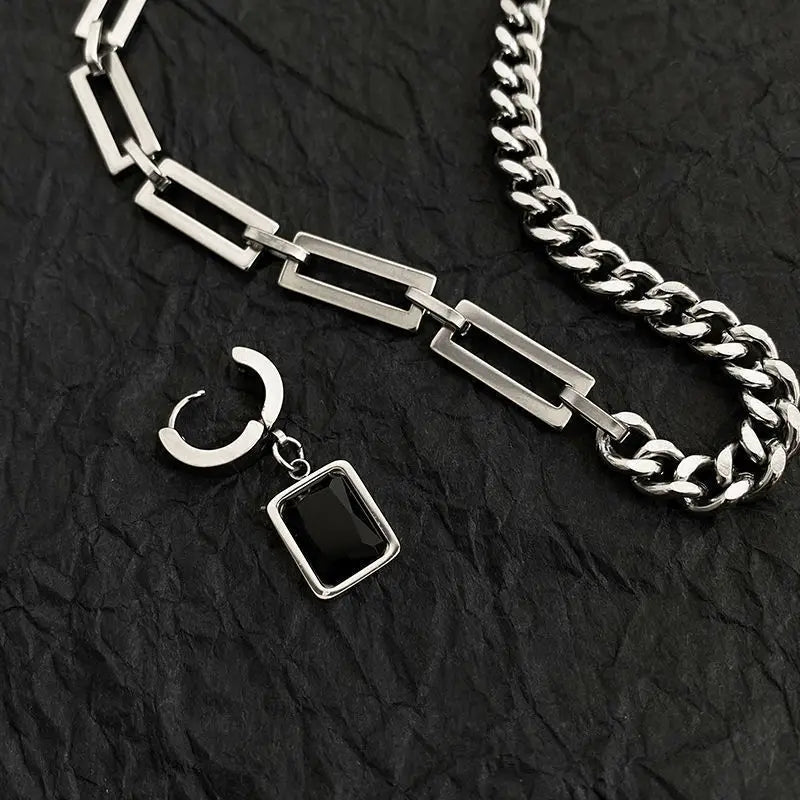 Y2K Earring Pendant Splice Chain Necklace