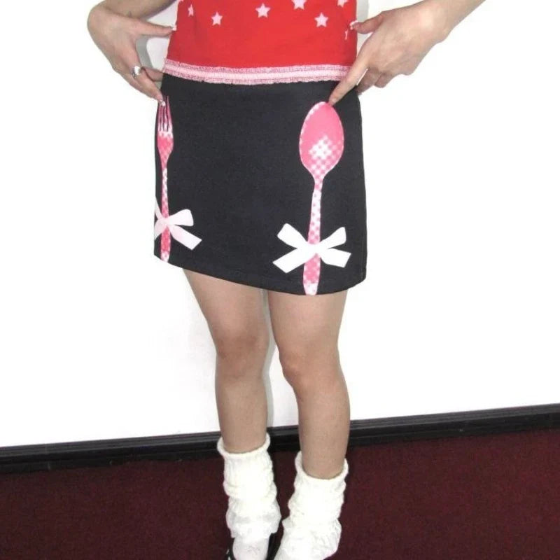 Y2K Eat Me Print A Line Mini Skirt