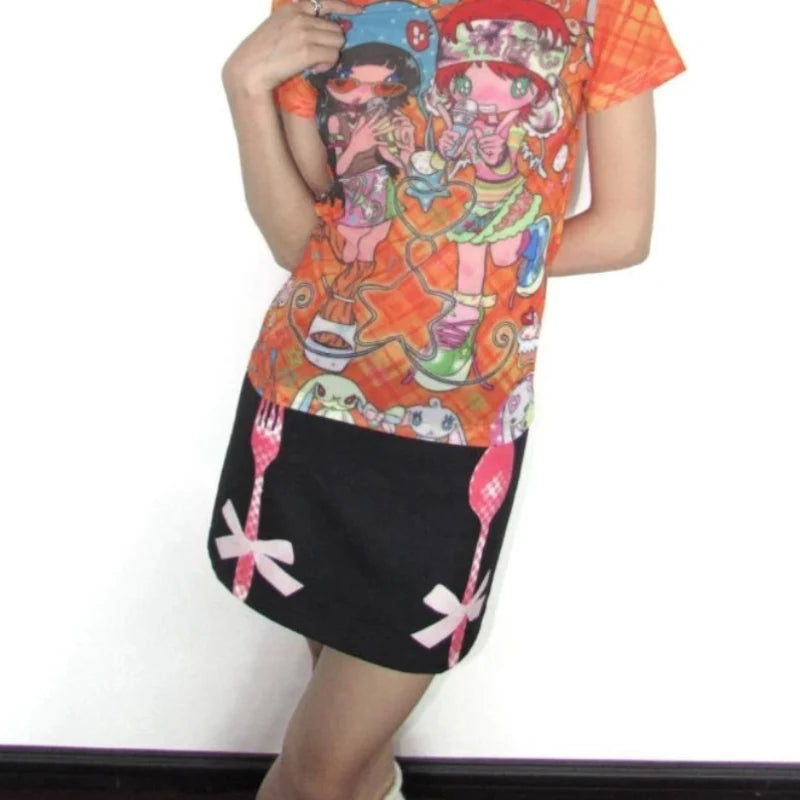 Y2K Eat Me Print A Line Mini Skirt
