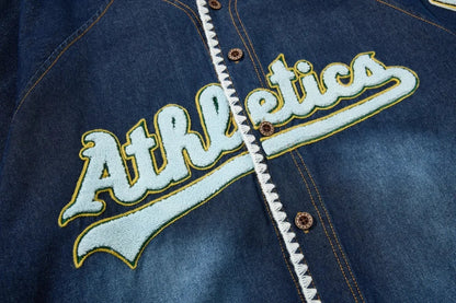 Y2K Embroidered Baseball Denim Jersey