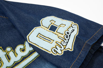 Y2K Embroidered Baseball Denim Jersey