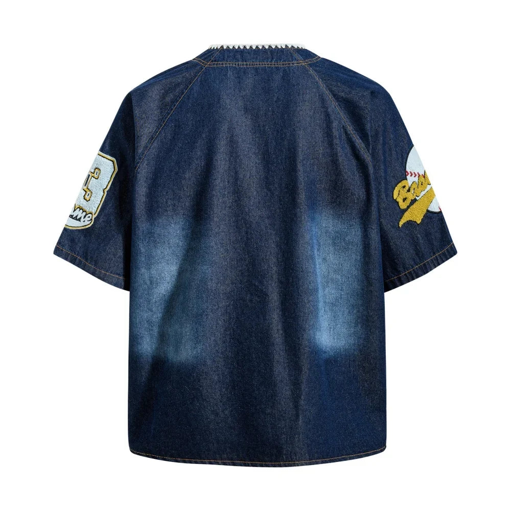 Y2K Embroidered Baseball Denim Jersey