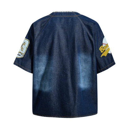 Y2K Embroidered Baseball Denim Jersey