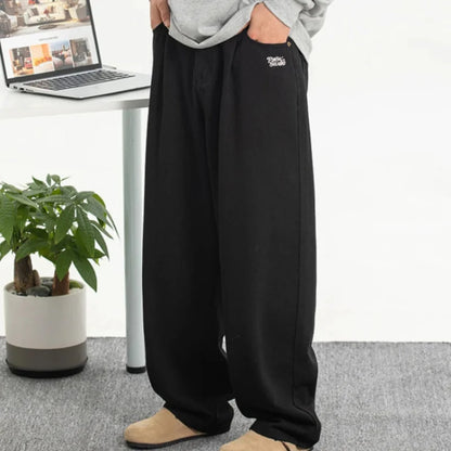 Y2K Embroidered Black Baggy Jeans