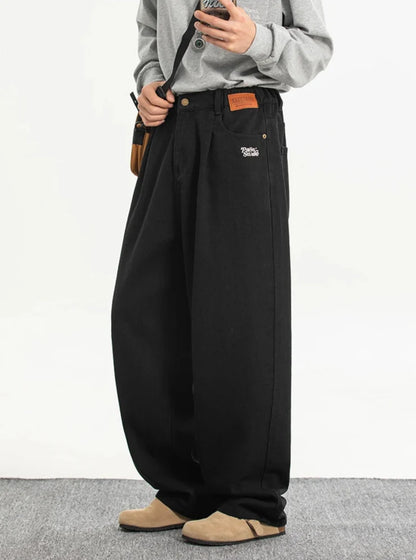 Y2K Embroidered Black Baggy Jeans