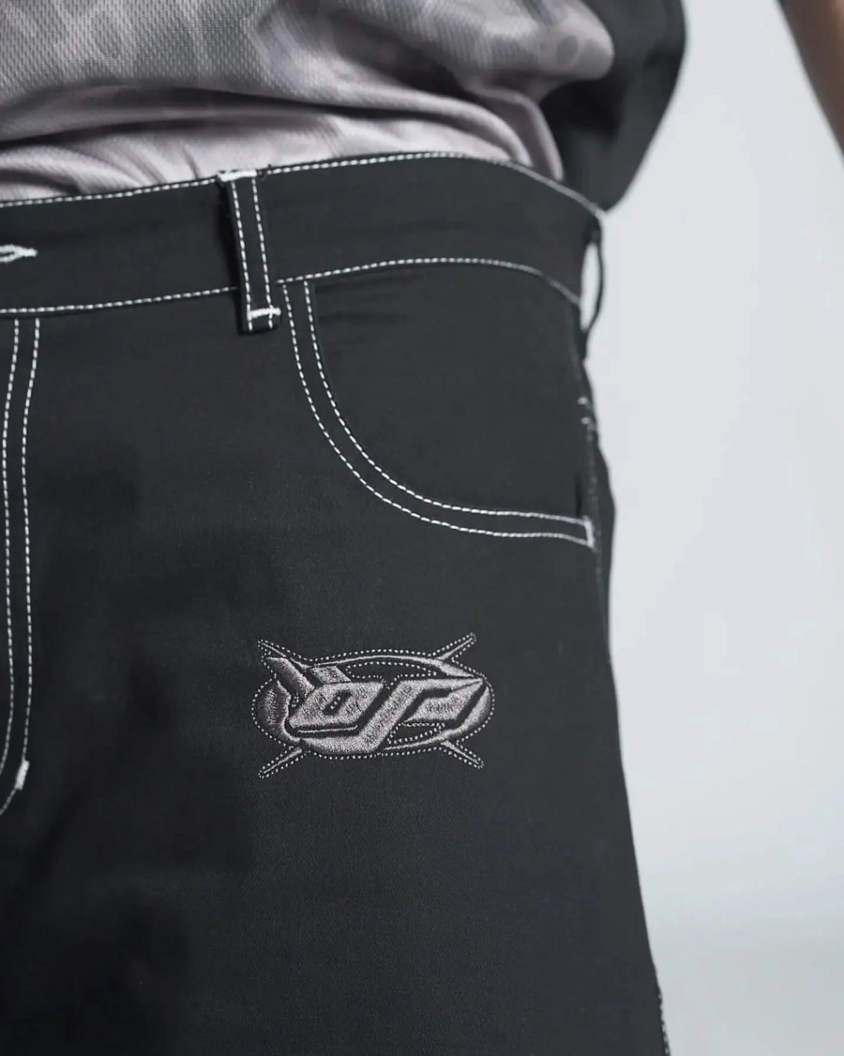 Y2K Embroidered Black Denim Shorts Jorts