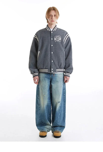 Y2K Embroidered Button Varsity Jacket
