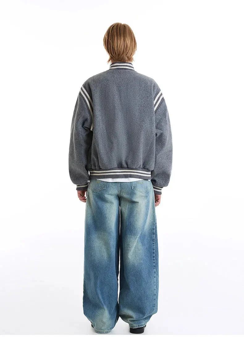 Y2K Embroidered Button Varsity Jacket
