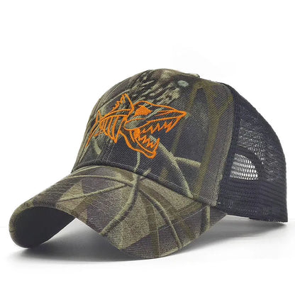 Y2K Embroidered Fish Bone Camo Baseball Cap