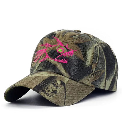 Y2K Embroidered Fish Bone Camo Baseball Cap