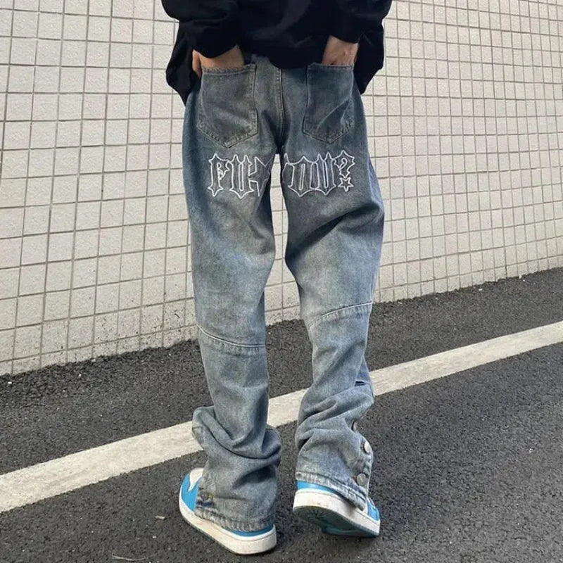 Y2K Embroidered Light Blue Baggy Jeans