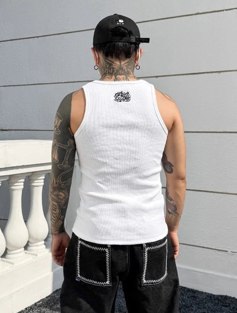 Y2K Embroidered Neck-Line Tank Top