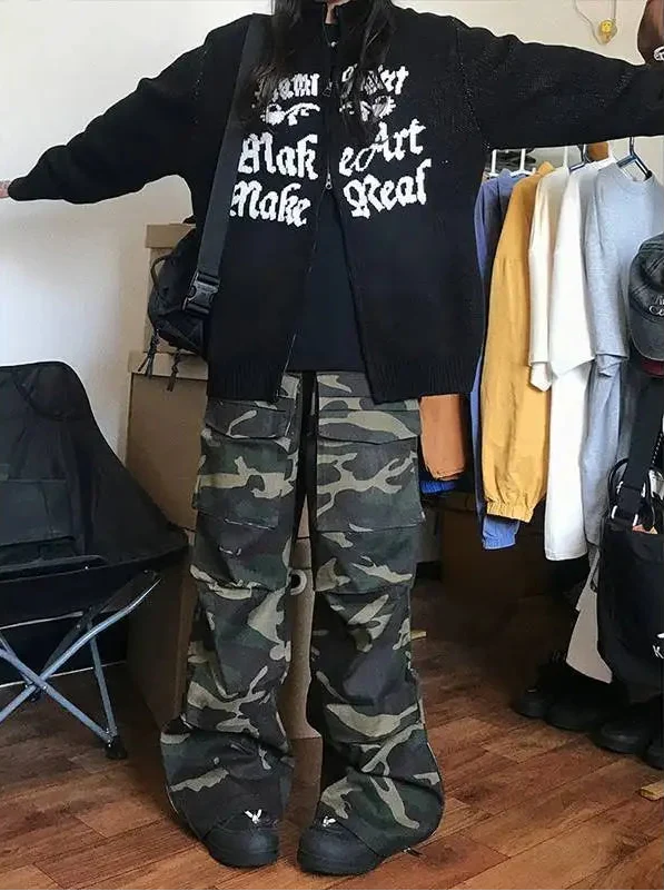 Y2K Embroidered Notes Zipper Cardigan Sweater
