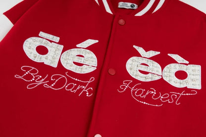 Y2K Embroidered Red Panelled Baseball Varsity Jacket