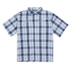 Y2K Embroidered Short Sleeve Plaid Button Down Shirt