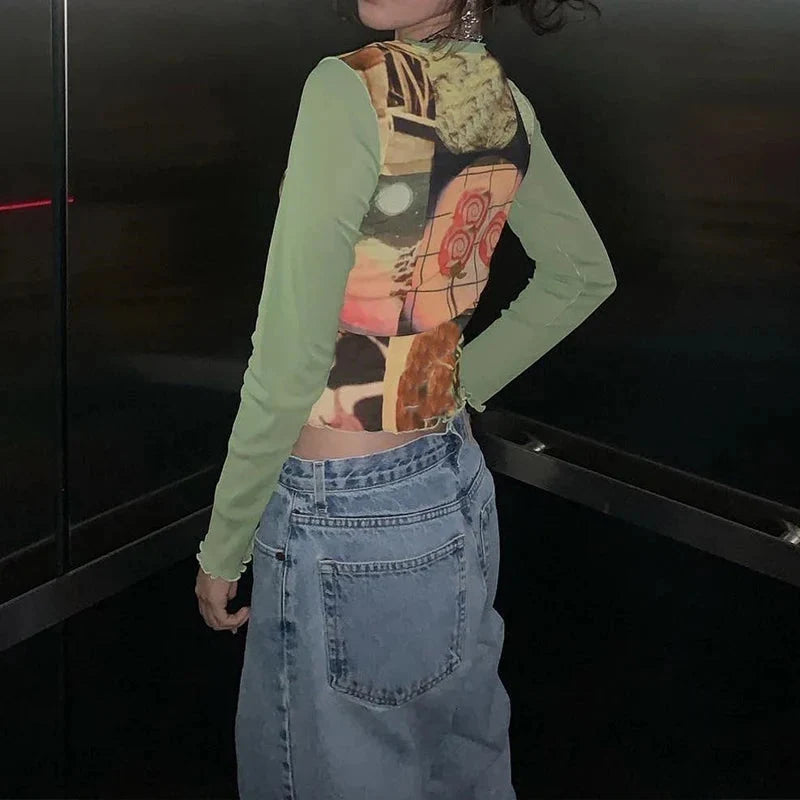 Y2K Fairycore Mesh Long Sleeve Top