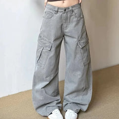Y2K Fashionista Vintage Grey Baggy Cargo Jeans