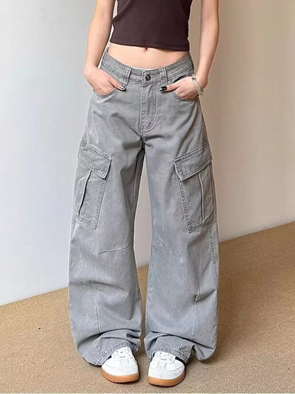 Y2K Fashionista Vintage Grey Baggy Cargo Jeans