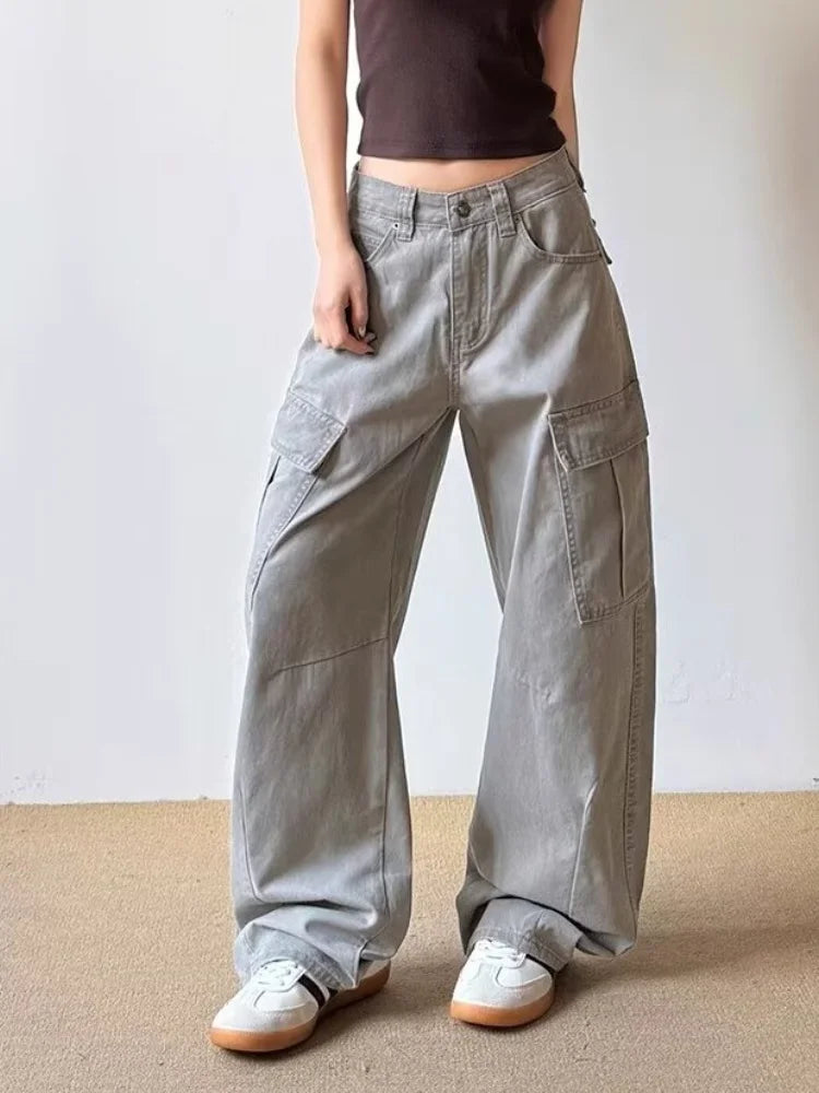 Y2K Fashionista Vintage Grey Baggy Cargo Jeans