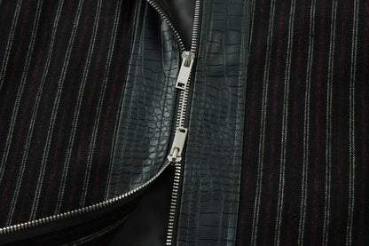 Y2K Faux Crocodile PU Leather Spliced Striped Zip Up Jacket