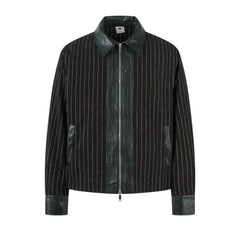 Y2K Faux Crocodile PU Leather Spliced Striped Zip Up Jacket