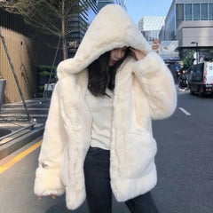 Y2K Faux Fur Velvet Hooded Jacket