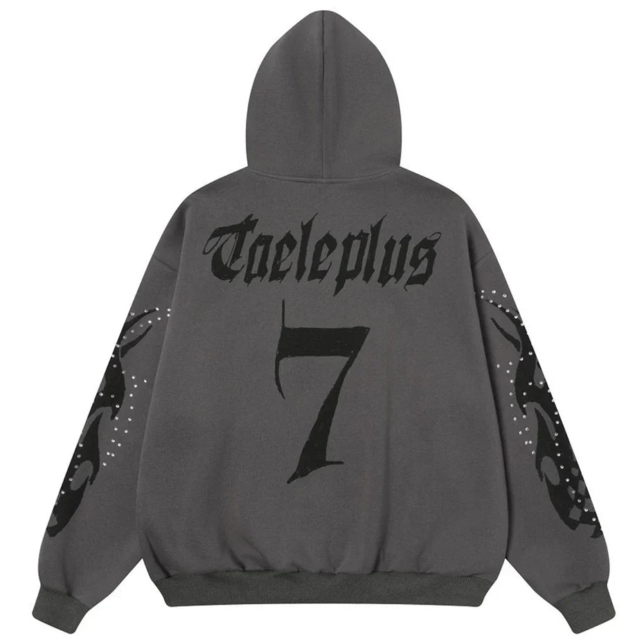 Y2K Fire Rhinestone Full Zip Up Hoodie