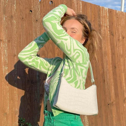 Y2K Funky Green Purple Buttoned Cardigan Jumper