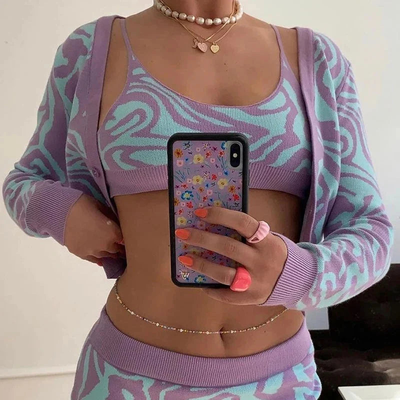 Y2K Funky Green Purple Buttoned Cardigan Jumper