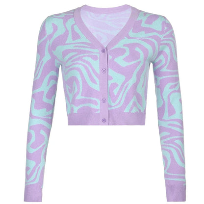Y2K Funky Green Purple Buttoned Cardigan Jumper