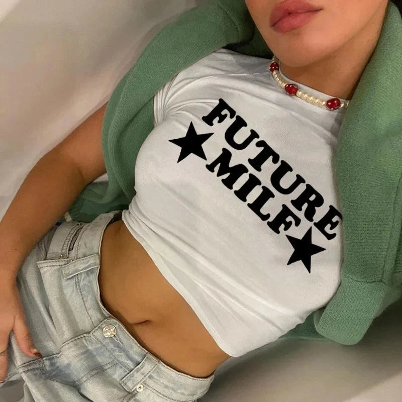 Y2K "Future Milf" Graphic Crop Top