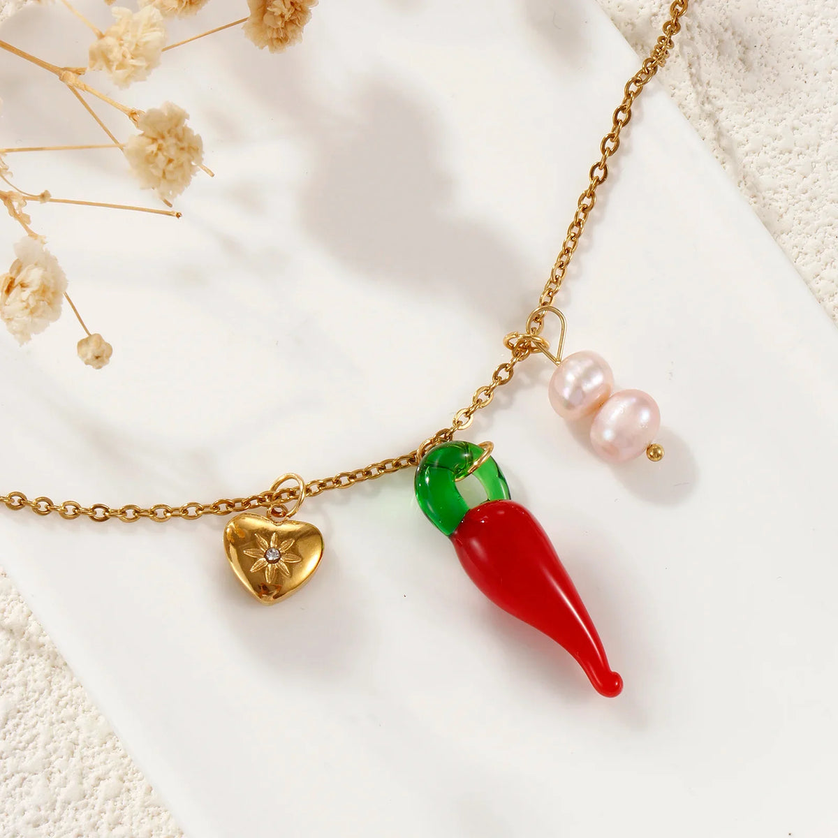 Y2K Glass Chilli Pendant Necklace