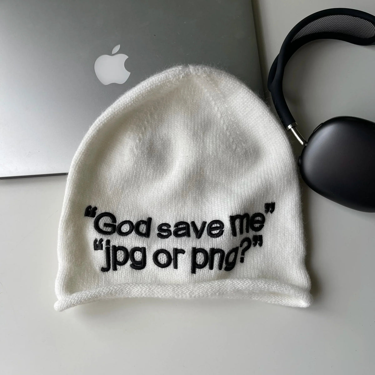 Y2K "God Save Me" Embroidered Text Graphic Beanie