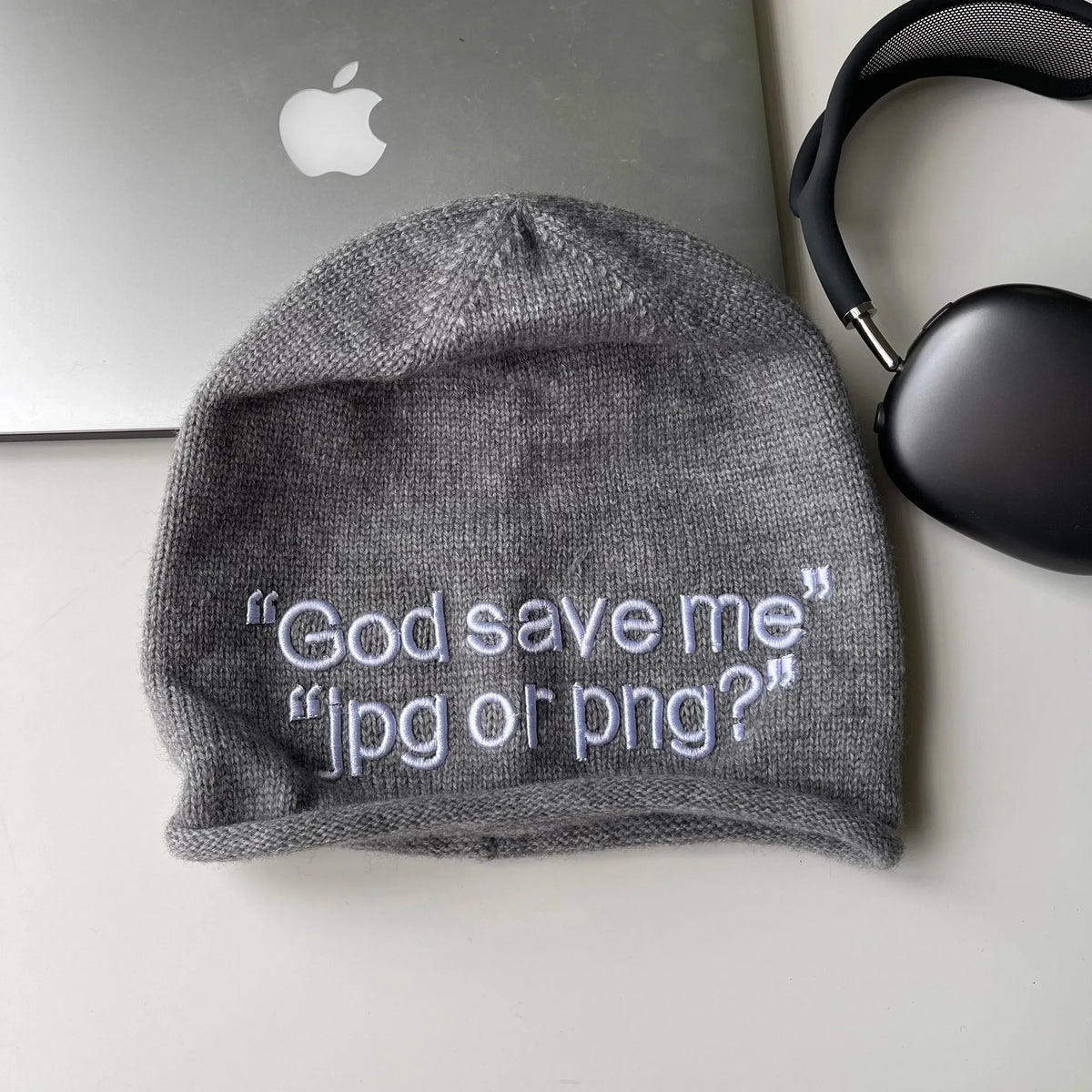 Y2K "God Save Me" Embroidered Text Graphic Beanie