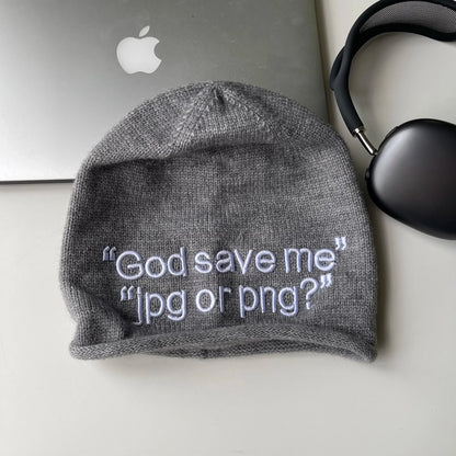 Y2K "God Save Me" Embroidered Text Graphic Beanie
