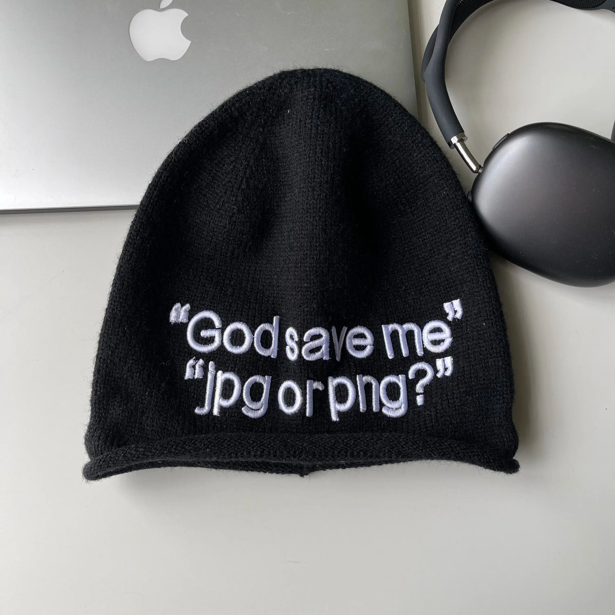 Y2K "God Save Me" Embroidered Text Graphic Beanie