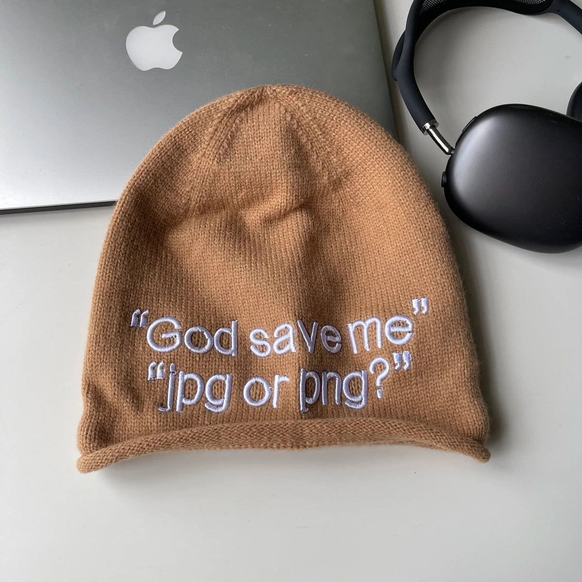 Y2K "God Save Me" Embroidered Text Graphic Beanie