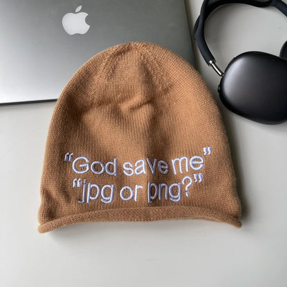 Y2K "God Save Me" Embroidered Text Graphic Beanie