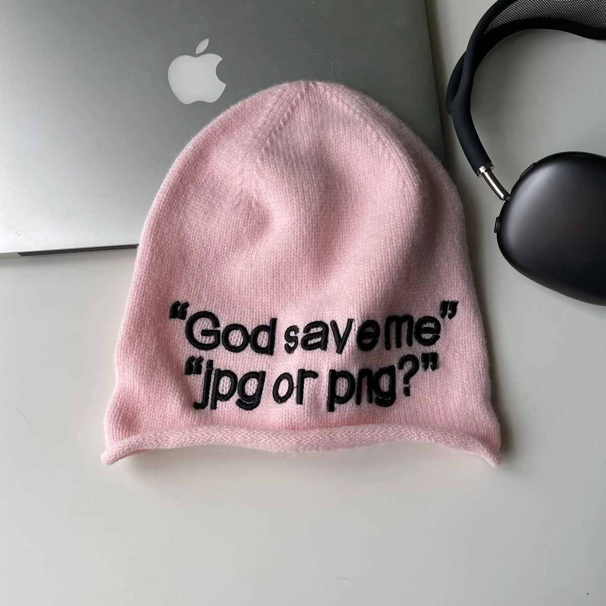 Y2K "God Save Me" Embroidered Text Graphic Beanie