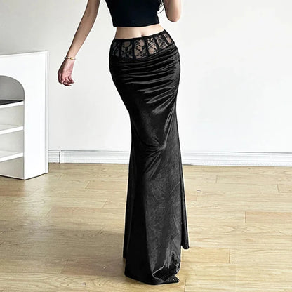 Y2K Gothic Black Trumpet Long Maxi Skirt