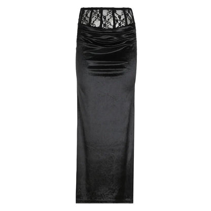 Y2K Gothic Black Trumpet Long Maxi Skirt
